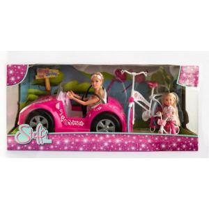 Lalka Steffi w kabriolecie i Evi na rowerze. Simba
