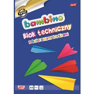 Blok techniczny z kolorowymi kartkami BAMBINO. A4. 10 kartek. Złota i srebrna kartka